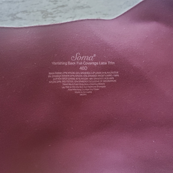 Soma Vanishing Back Full Coverage Lace Trim Bra Size 40D - Picture 8 of 8